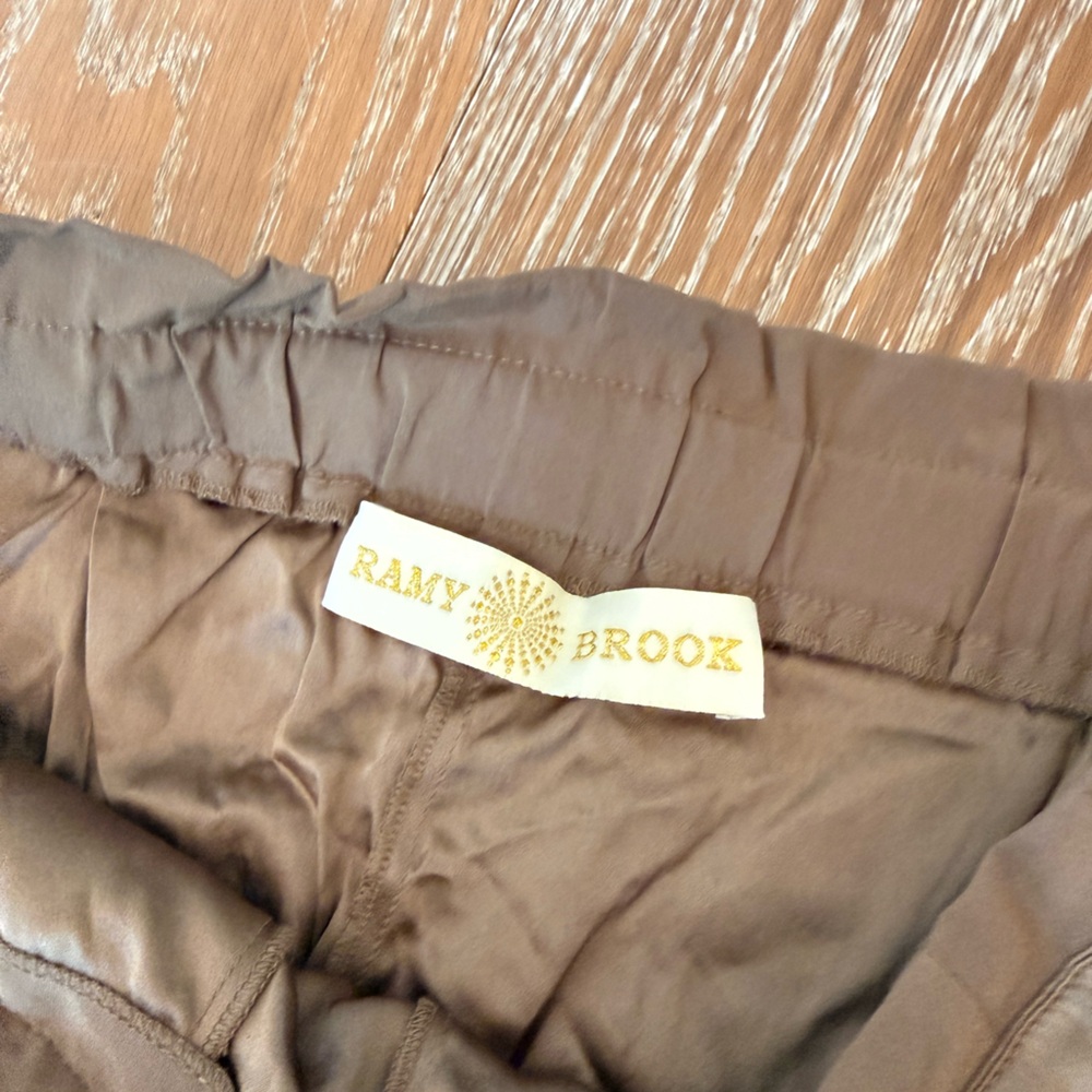 Ramy Brook Allyn Crop Pants Women's medium Coffee Silk Drawstring New - Picture 3 of 6